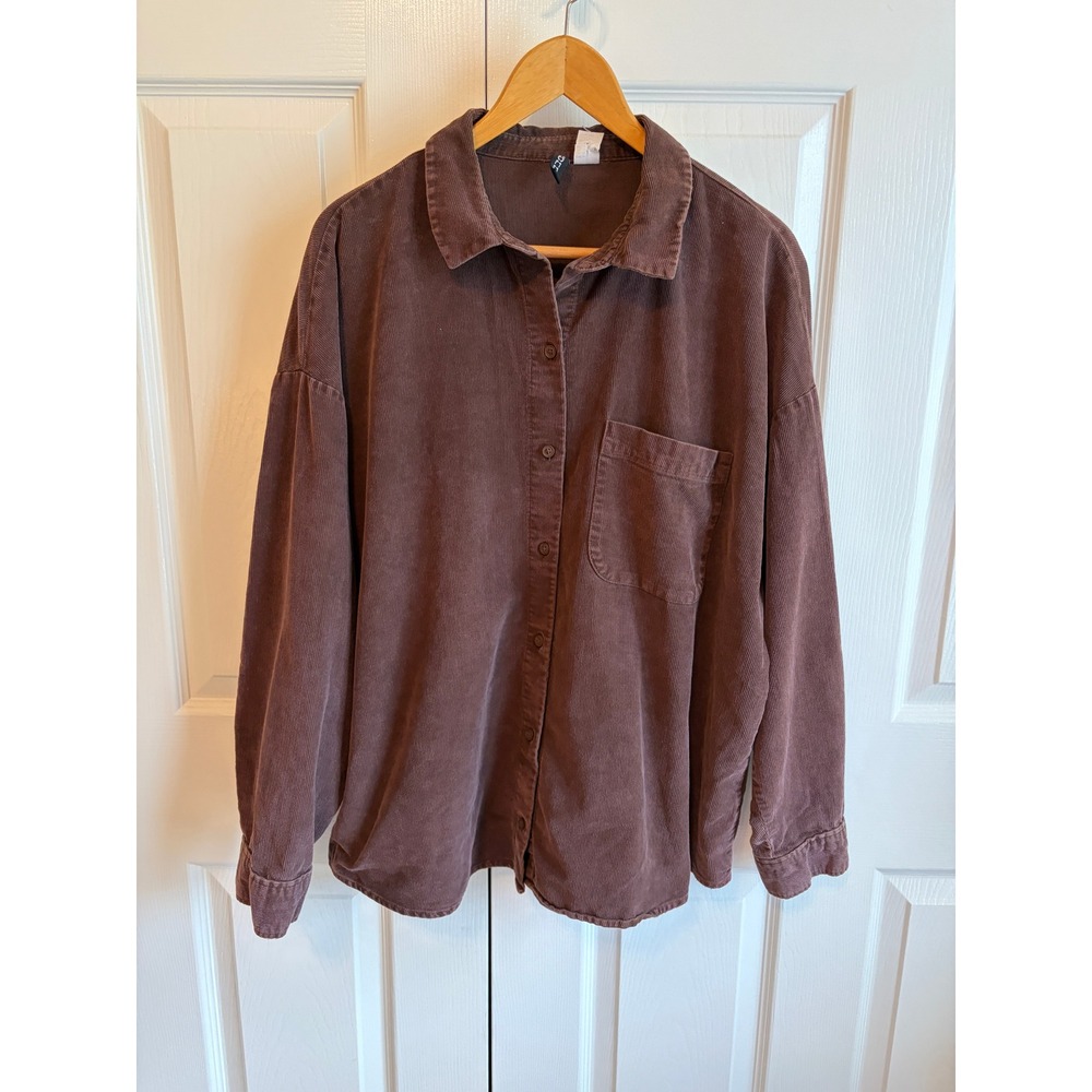 H&M Divided Brown Corduroy Button Down Shirt Women Medium Oversized Autumn Layer